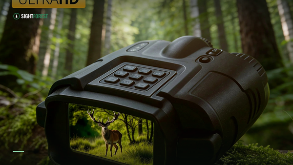 4K night-vision binoculars in a sunlit forest