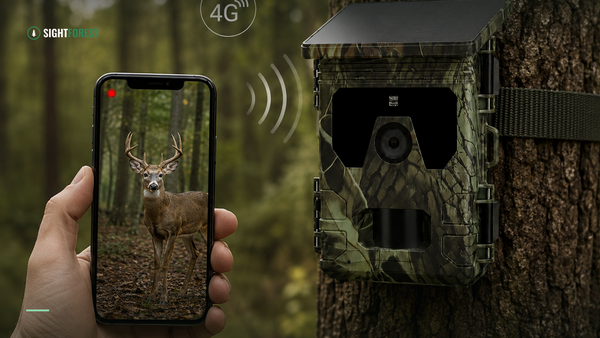 4G solar trail camera and phone in the forest