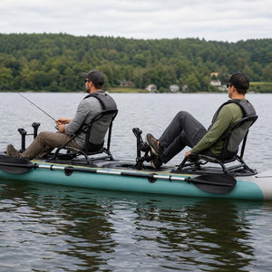 Two anglers using the SightForest Drift Duo 420 pedal fishing kayak