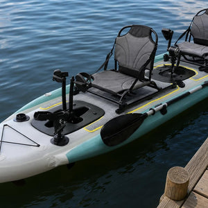 Dual pedal positions and raised seats on the Drift Duo 420 kayak