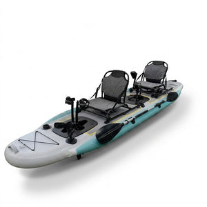 Inflatable tandem pedal kayak — front three-quarter