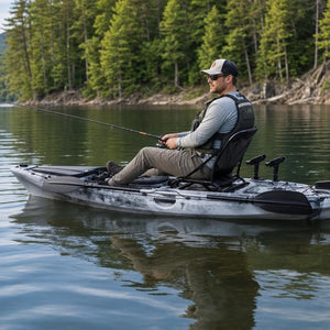 Angler fishing from the Heron 10 kayak on a lake
