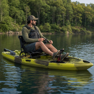Angler pedal fishing on the kayak