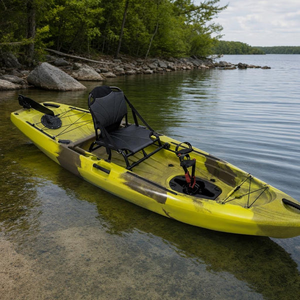 Pedal fishing kayak on a calm lake