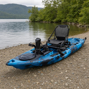 Osprey 108 pedal kayak on a pebble shoreline