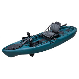 Motor-ready fishing kayak rear three-quarter view