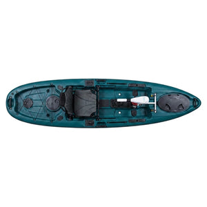 Motor-ready fishing kayak top-down layout
