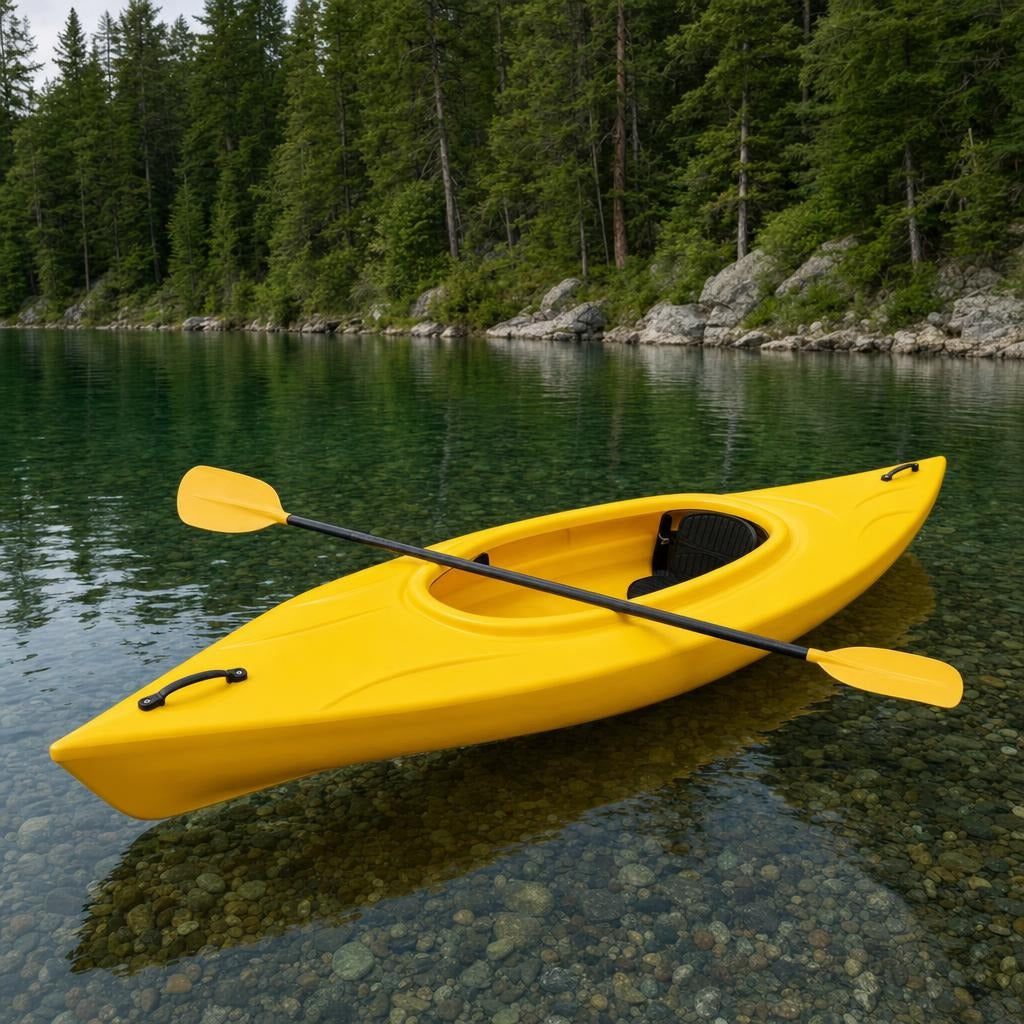Sit-in recreational kayak on a calm lake