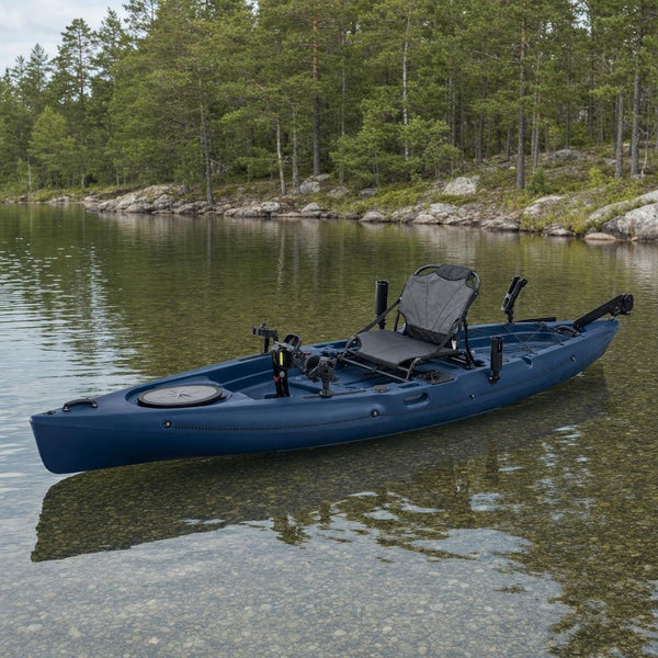 12ft pedal fishing kayak on a calm lake