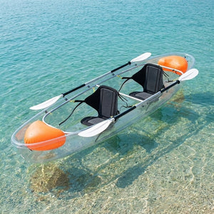 Transparent kayak on clear water