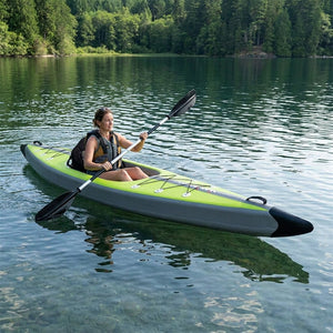 Paddling the inflatable kayak